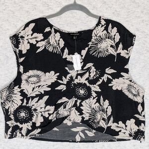 Floral Black and Cream Banana Republic Women's Twisted Front Hem Crop Top XL